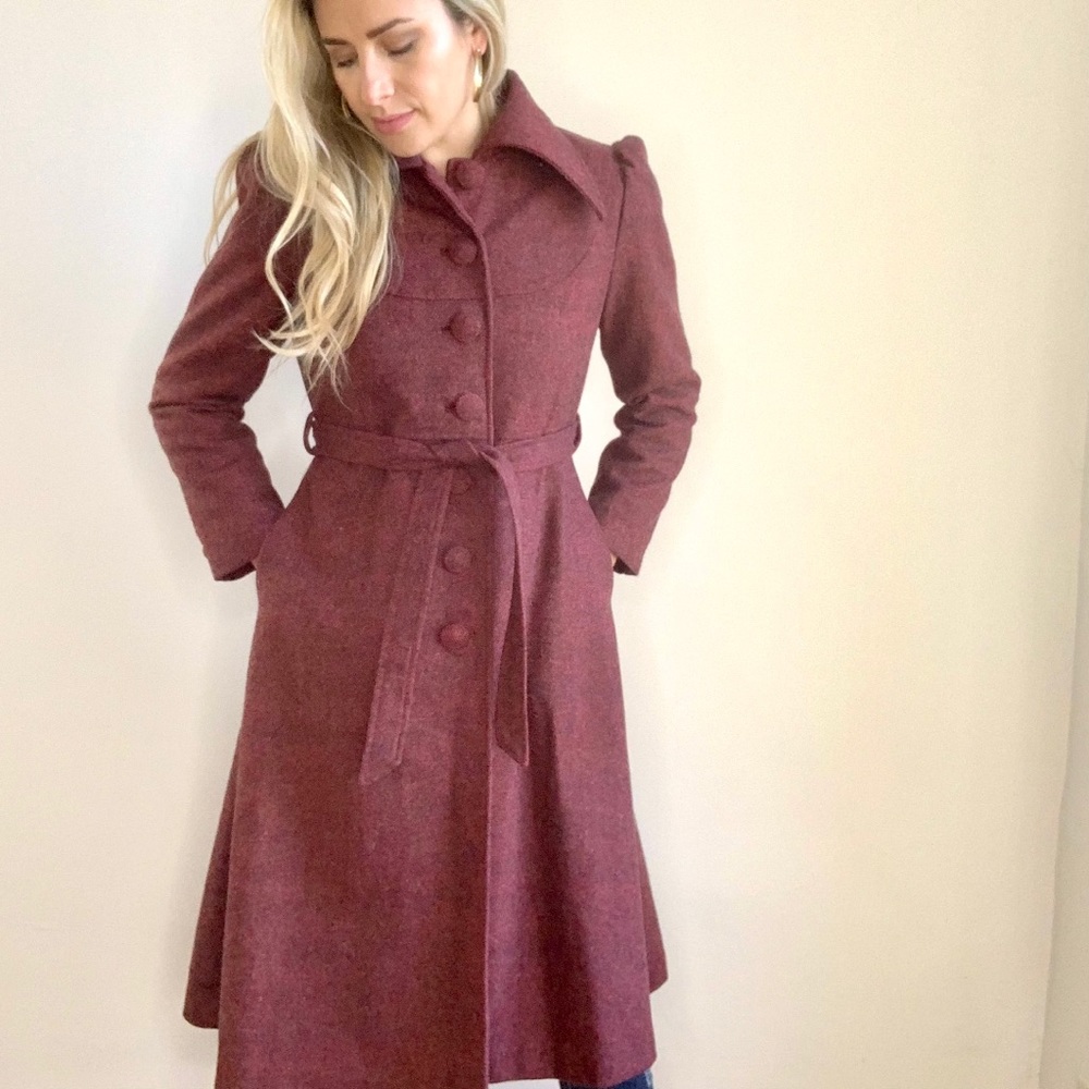 Vintage Style Burgundy Red/Pink/Purple Belted Coat